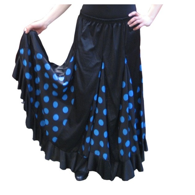 Falda de flamenco negra lunares azules niña