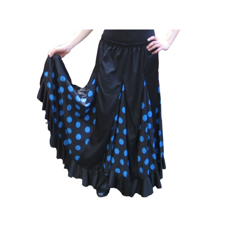 Falda de Flamenca / Sevillana para Mujer con Volantes y Lunares Azul y Negro