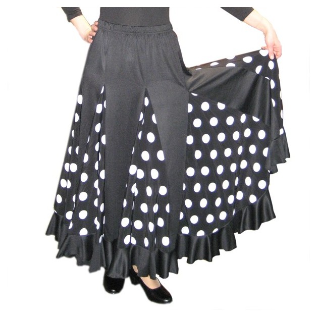 Falda de baile flamenco de volantes negra con lunares blancos Bienne-Adulto  - Talla XS