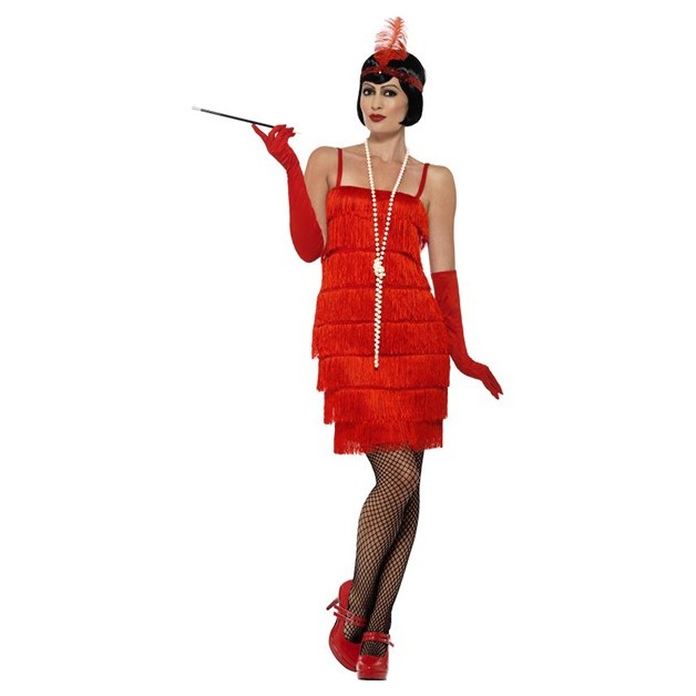 Disfraz de Charleston rojo corto con flecos para mujer, Años 20