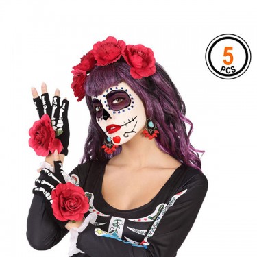 Tutú negro esqueleto y rosa mujer Día de los Muertos: Accesorios,y